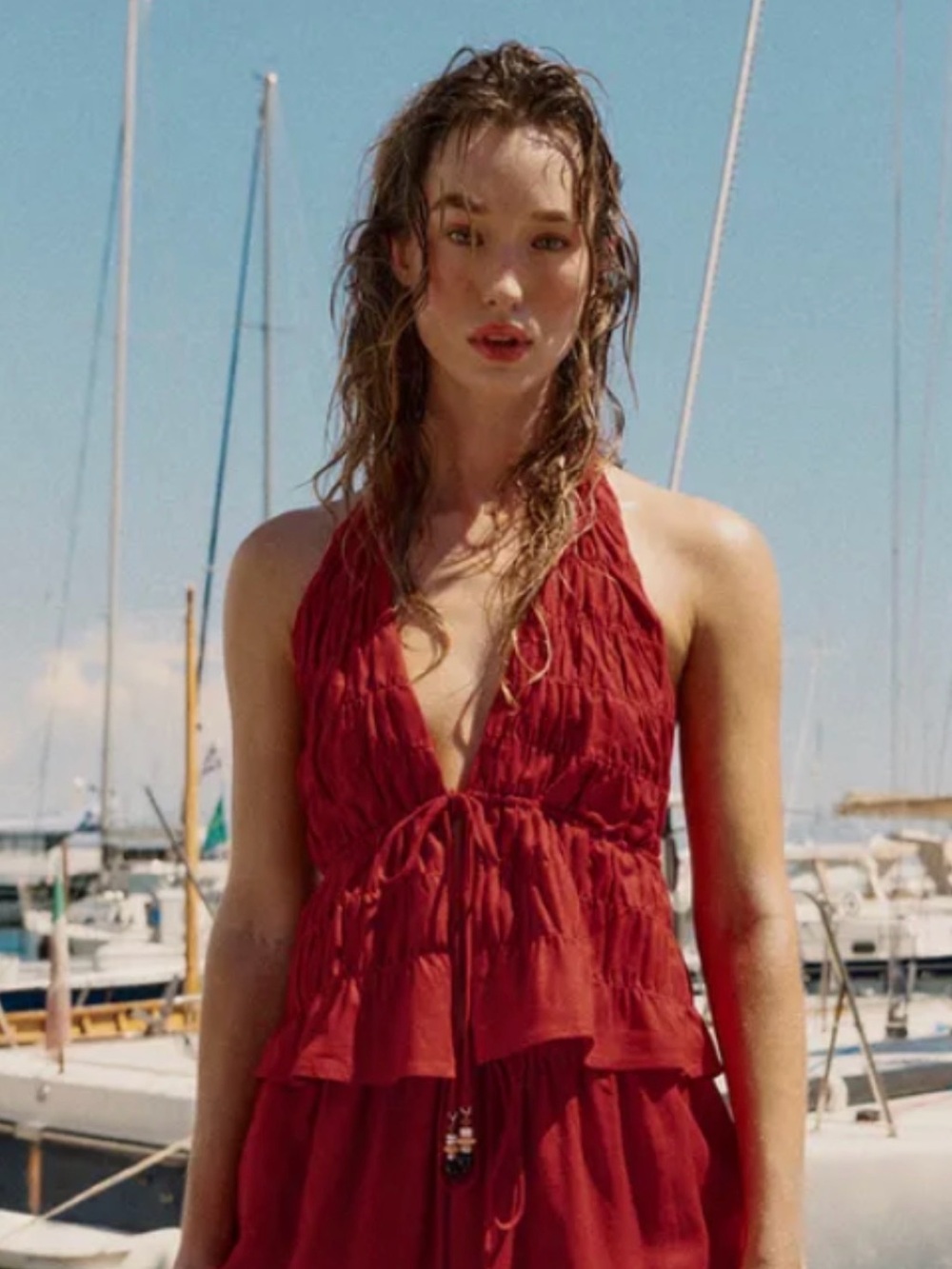 Zara Red Halter Tie-Front Top